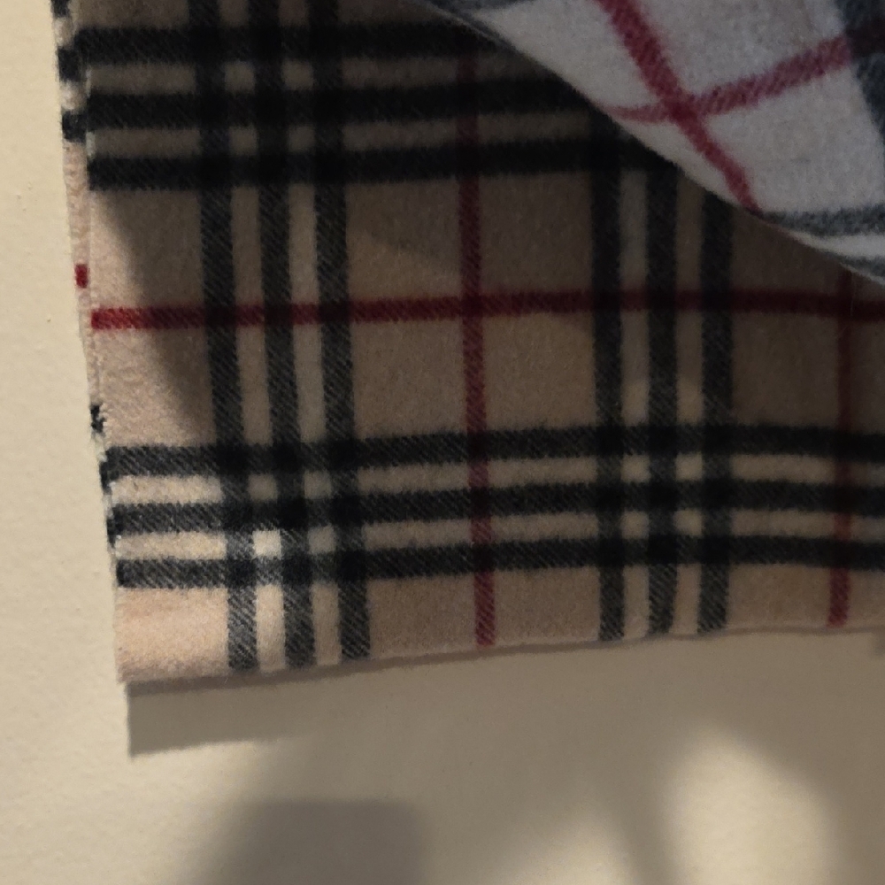 Burberry Plaid Wool Scarf in Red, Black, and Cream - Picture 6 of 8